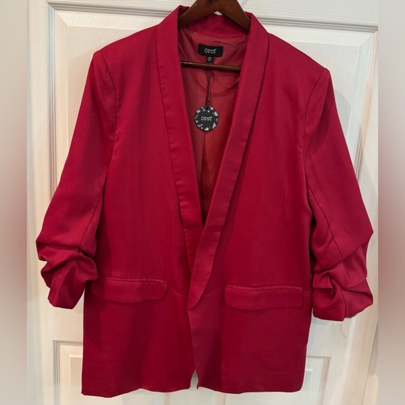 ODDY Open Front Blazer Jacket Pockets Ruch Sleeve Burgundy Womens Size 3XL - Picture 1 of 11